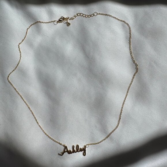 NWOT MonogramHub Script Name Necklace "Ashley" 14k Gold Plated, 18" Link Chain - Picture 3 of 16
